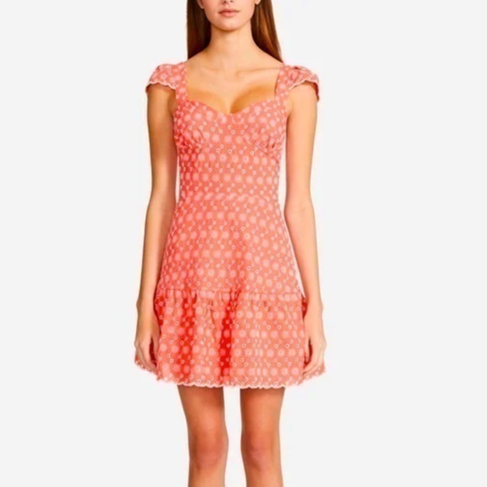 Betsey Johnson Ditsy EYELET BUSTIER MINI DRESS Coral Pink NWT size small